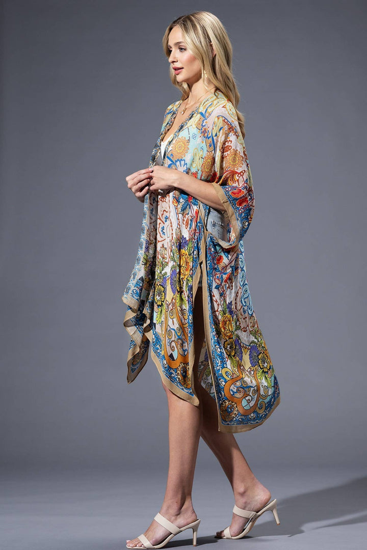 Blue & Gold Mandala Print Kimono