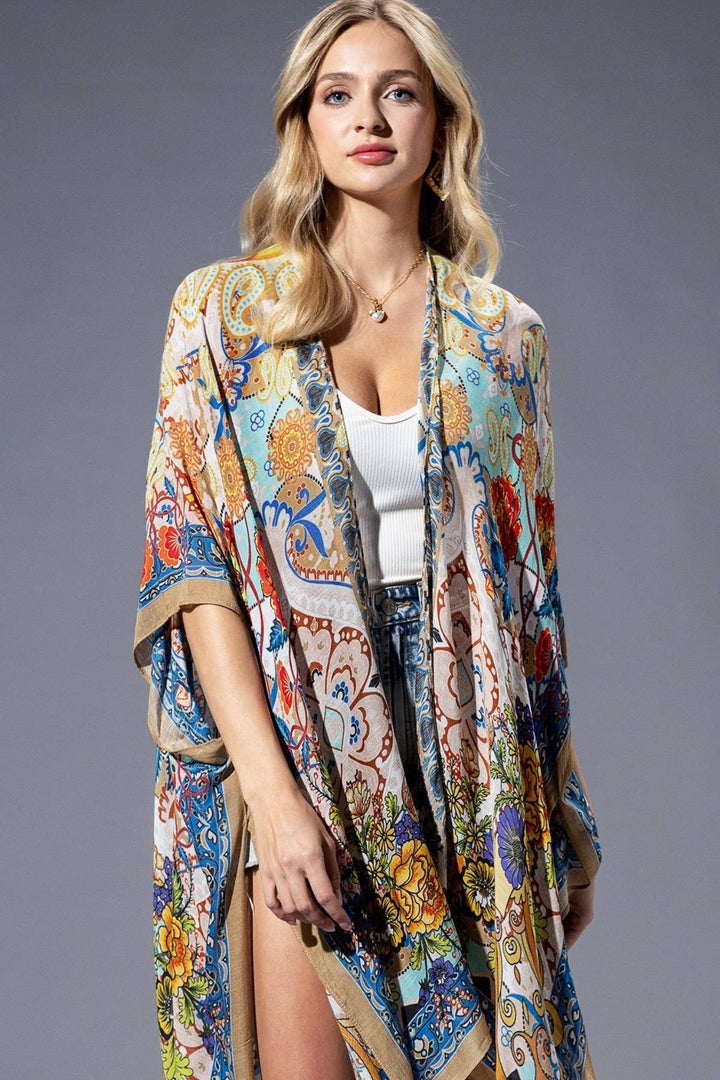 Blue & Gold Mandala Print Kimono