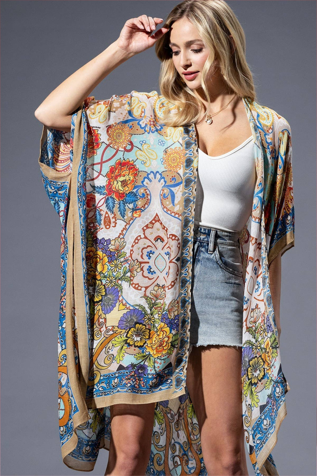 Blue & Gold Mandala Print Kimono