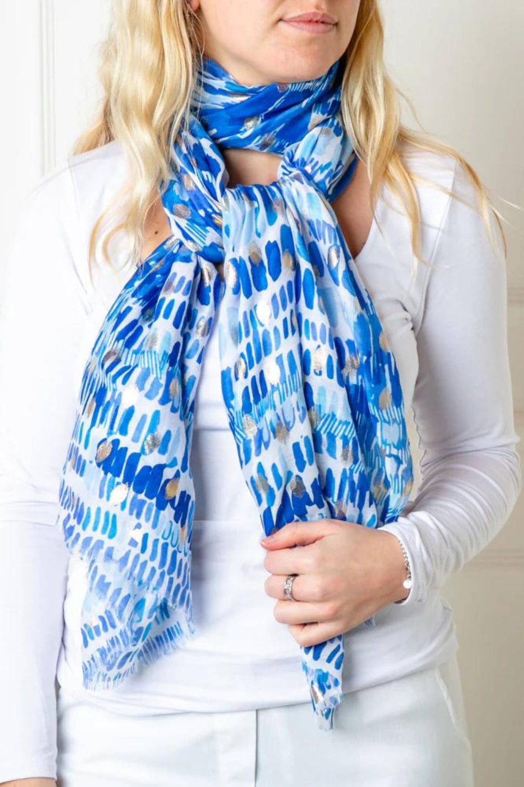 Blue & Gold Metallic Spot 71520 Woven Scarf