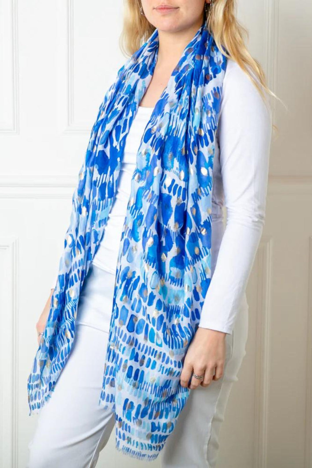 Blue & Gold Metallic Spot 71520 Woven Scarf