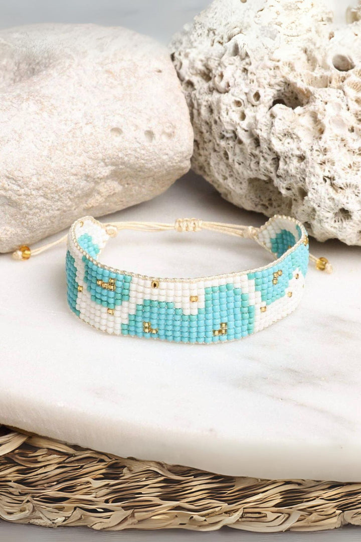 Blue & White Hand Beaded Adjustable Cuff Bracelet