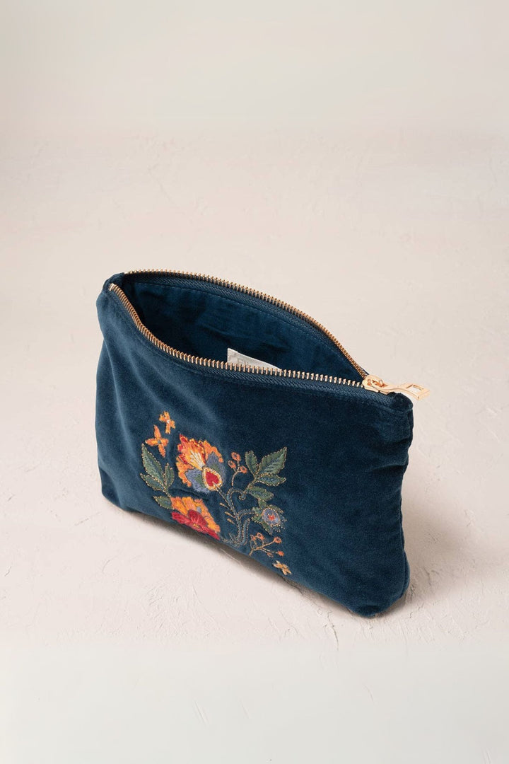 Botanical Garden Ink Blue Velvet Mini Pouch