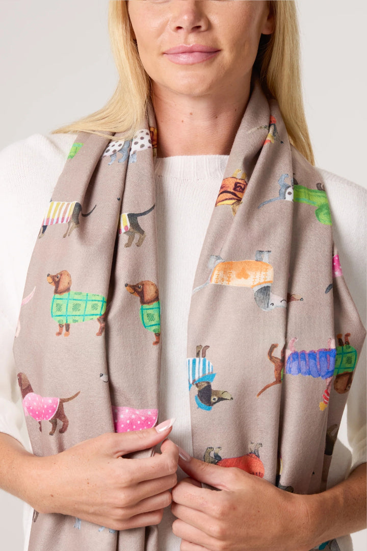 Brown Sausage Dog Print Soft Scarf