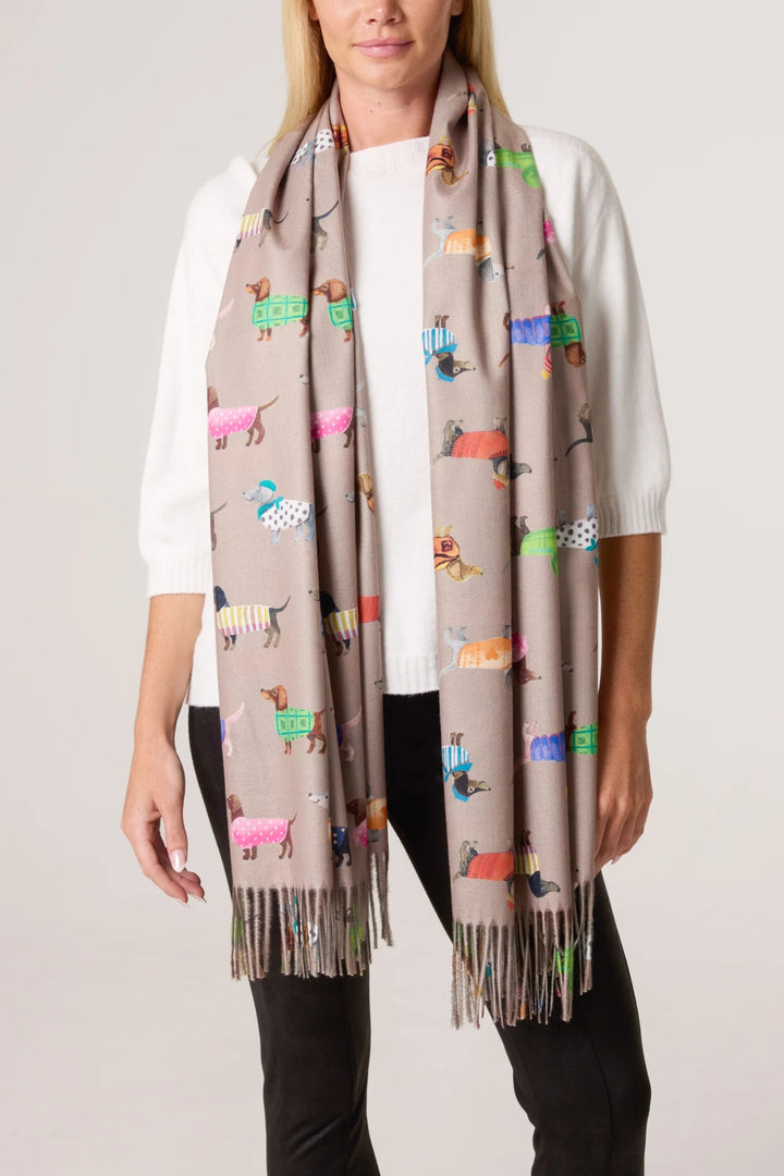 Brown Sausage Dog Print Soft Scarf
