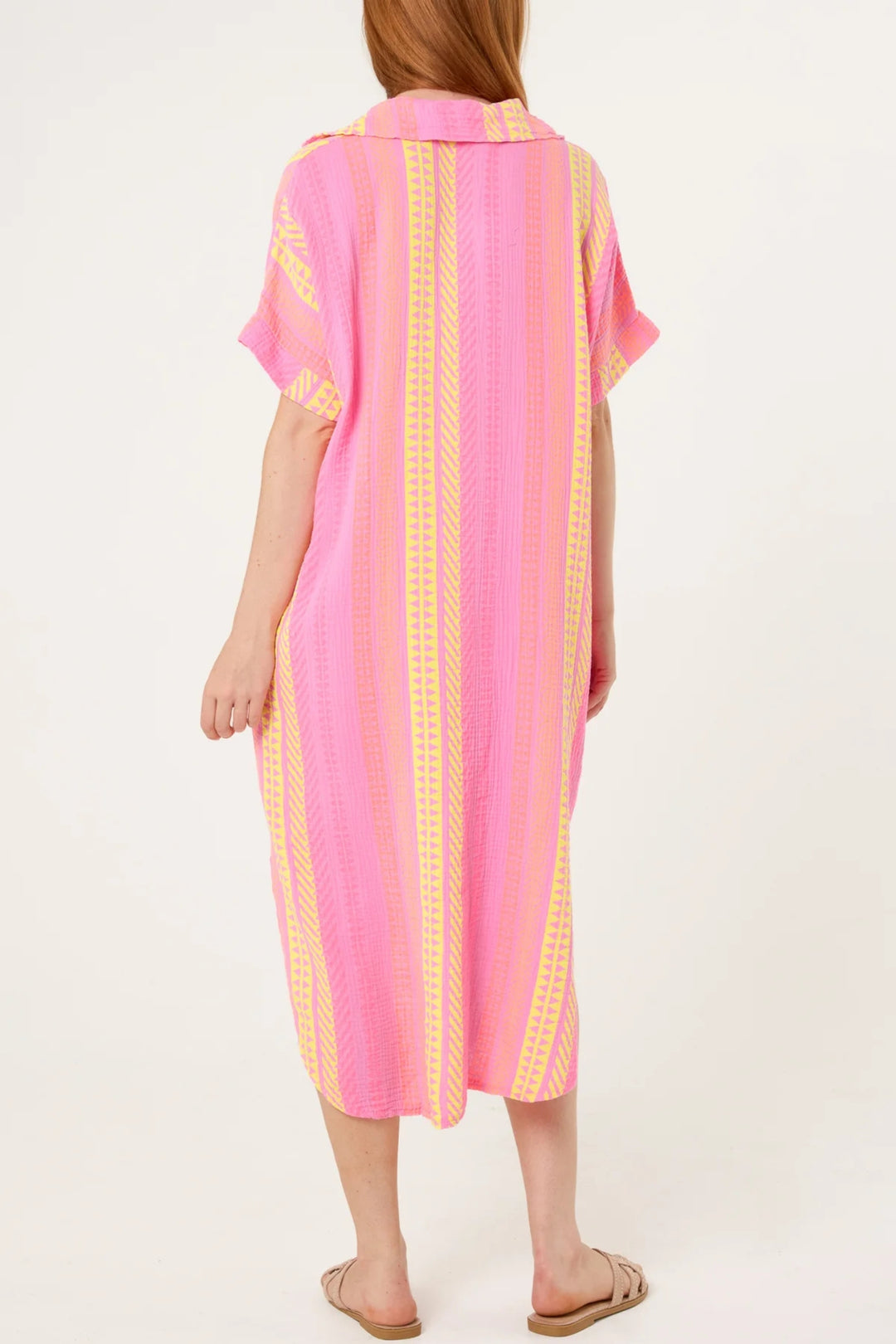 Bubblegum Pink Aztec Print Midi Dress