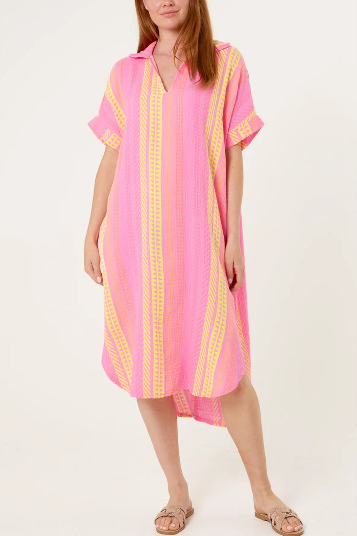Bubblegum Pink Aztec Print Midi Dress