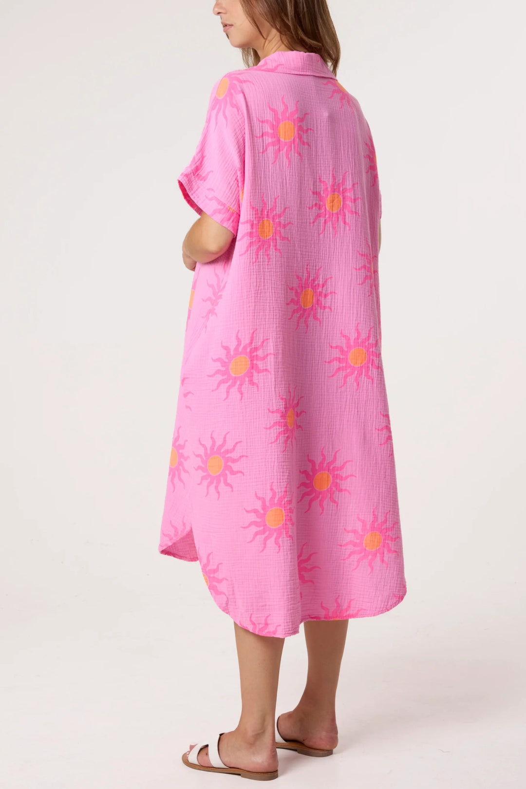 Bubblegum Pink Sun Print Midi Dress