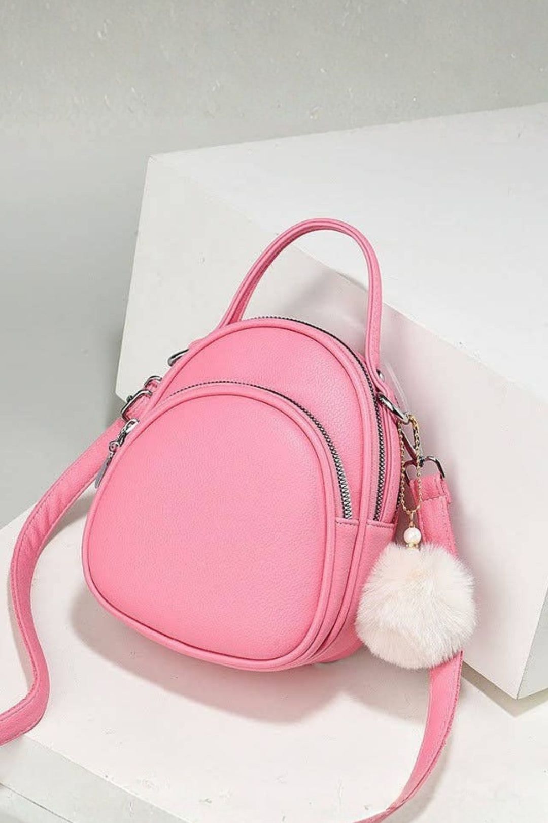 Bubblegum Pink Small Multi Zipper 3 Way Wear Bag
