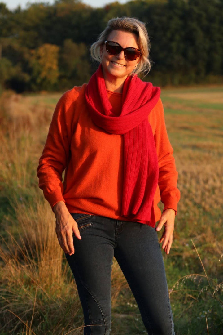 Burnt Orange Cashmere Blend Raglan Sleeve Jumper
