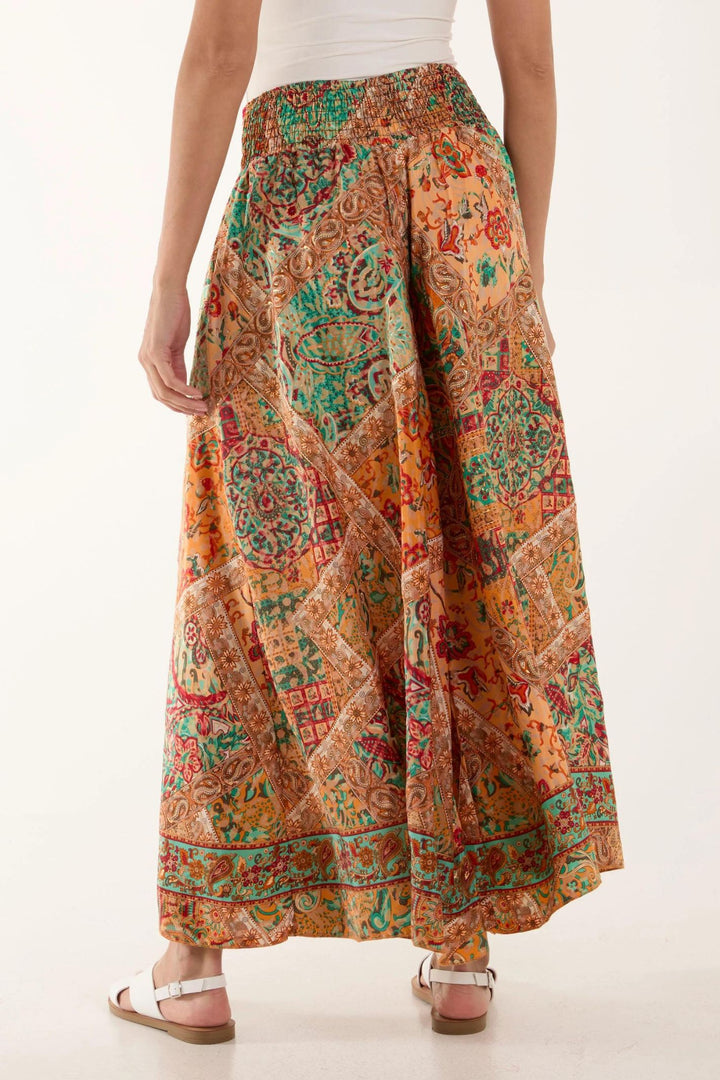 Burnt Orange Mosaic Art Print Wide Leg Pull-On Trousers