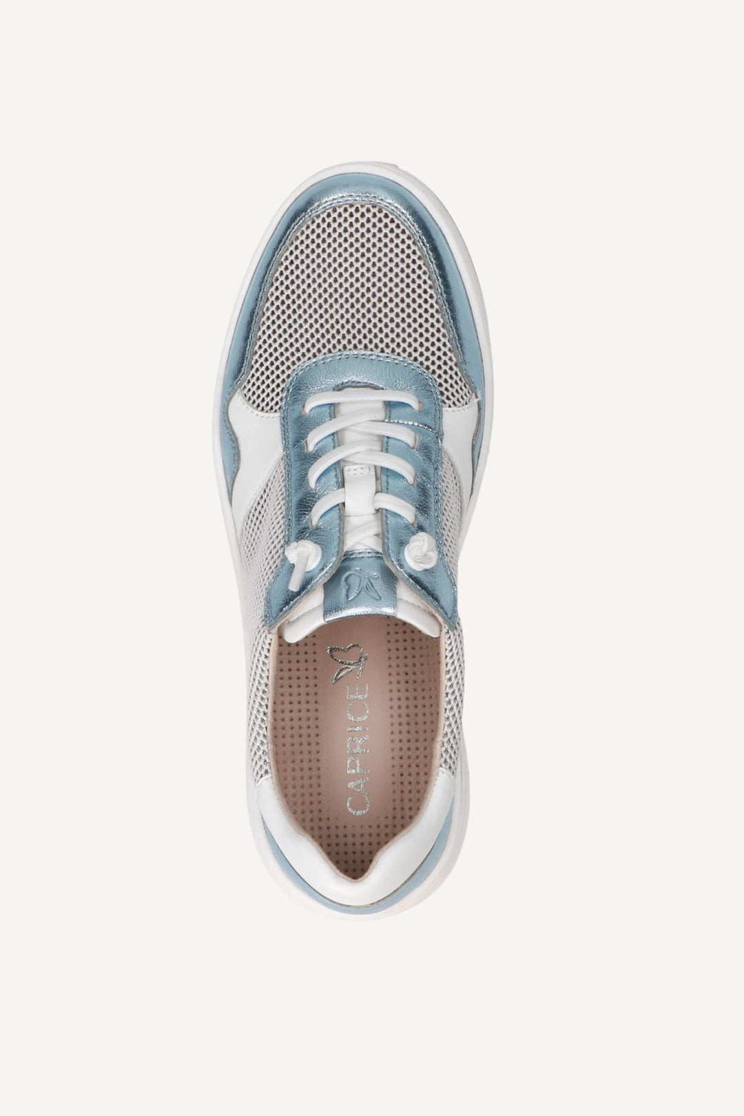 Caprice 23504 White & Metallic Blue Leather Trainers