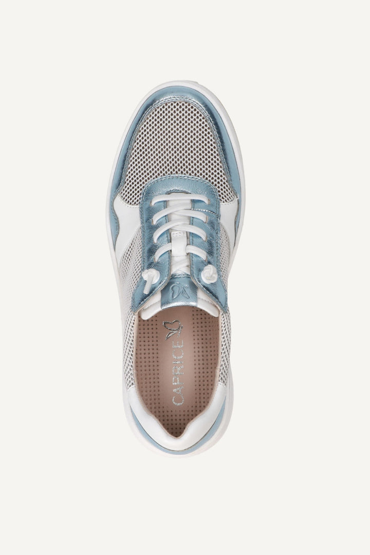 Caprice 23504 White & Metallic Blue Leather Trainers