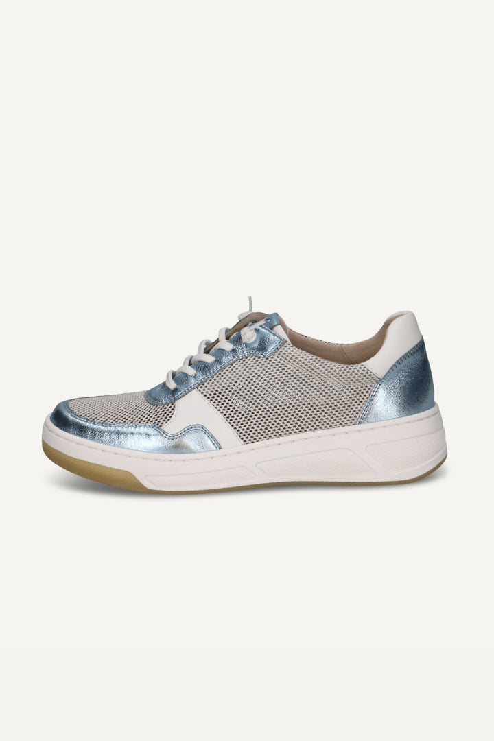 Caprice 23504 White & Metallic Blue Leather Trainers
