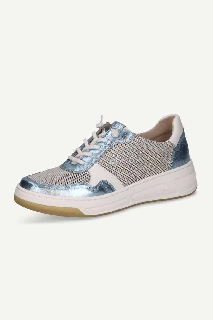 Caprice 23504 White & Metallic Blue Leather Trainers