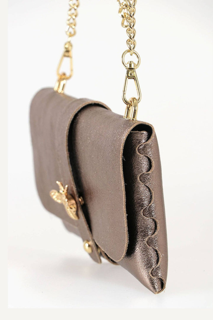 Champagne Bee Emblem Leather Clutch Bag