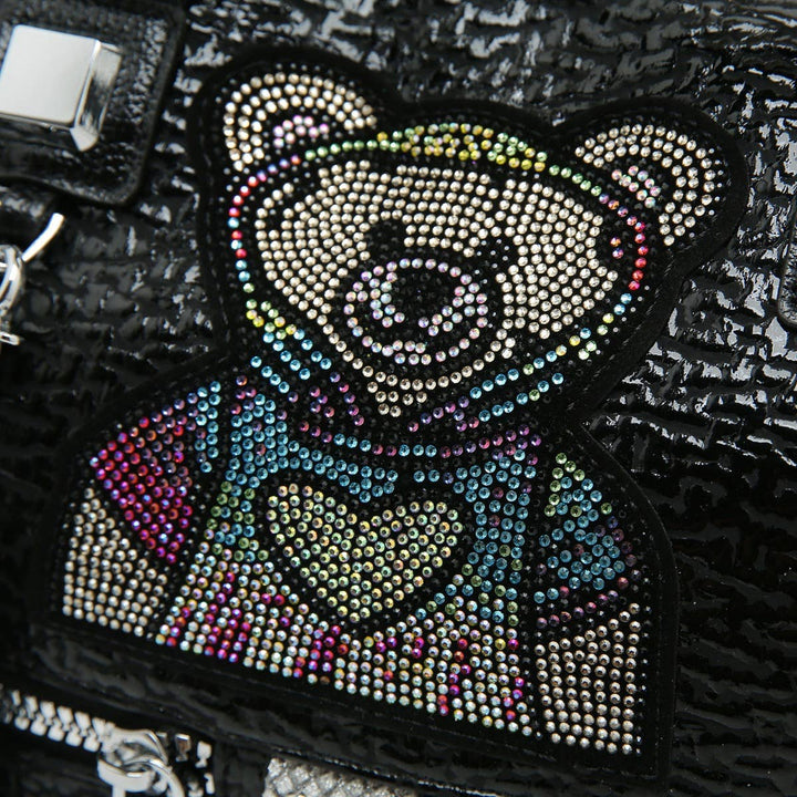 Chic Handbag with Rhinestone Teddy Bear in Black