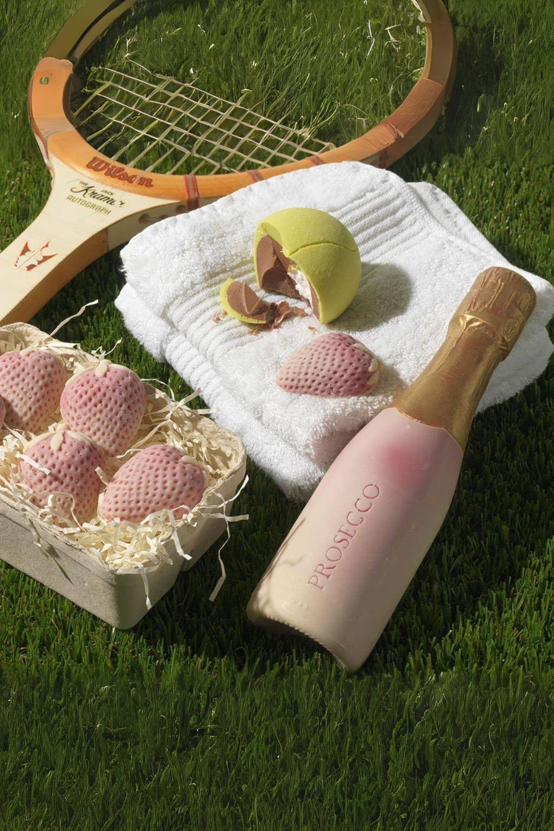 Choc On Choc Chocolate Tennis Balls, Bottle And Strawberries Gift Box