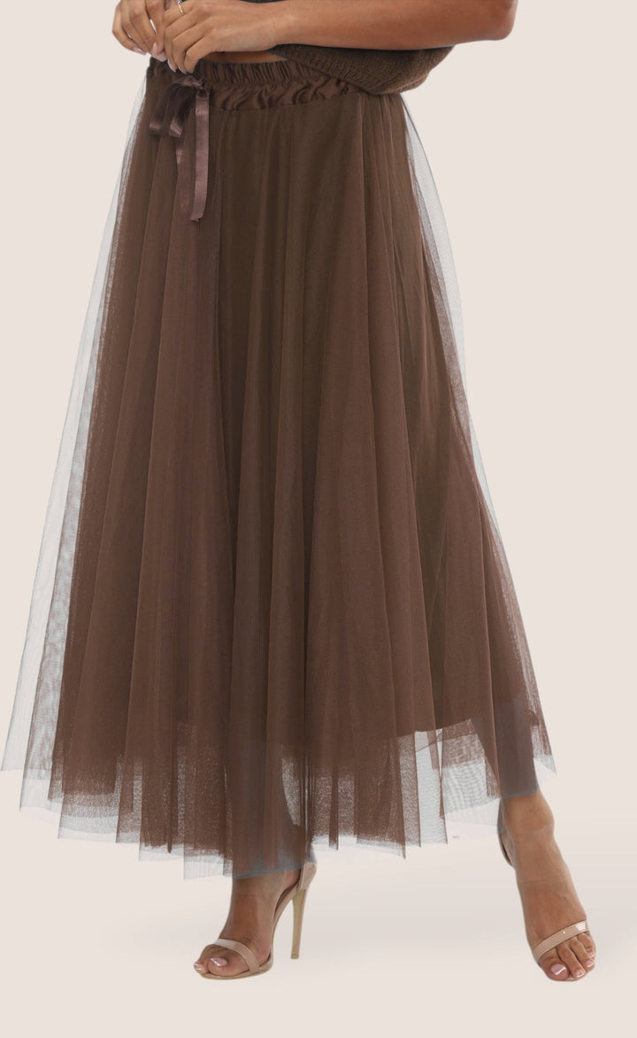 Chocolate Satin Waistband Tulle Skirt