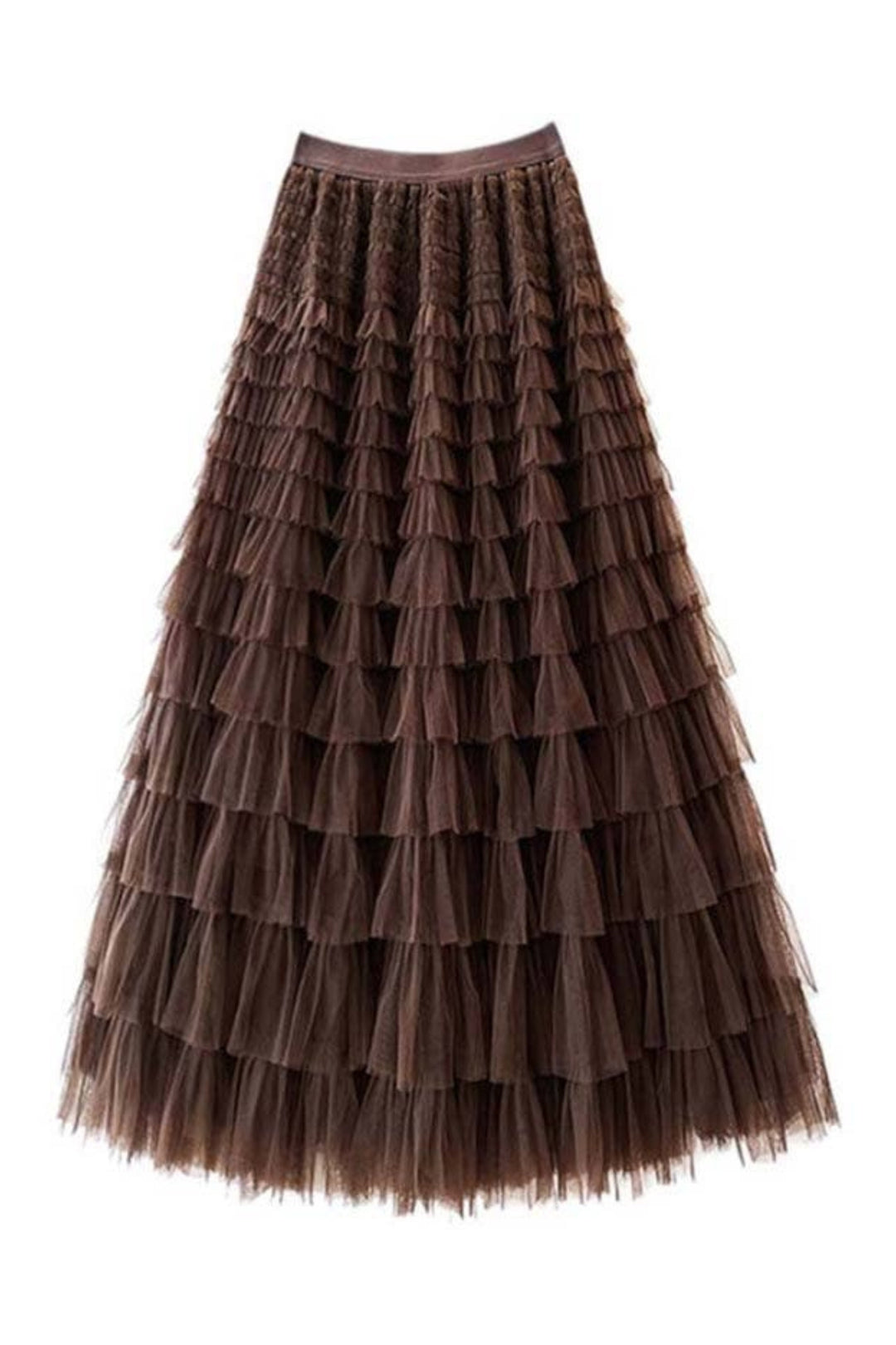 Chocolate Full Length Tiered Frill Layer Skirt