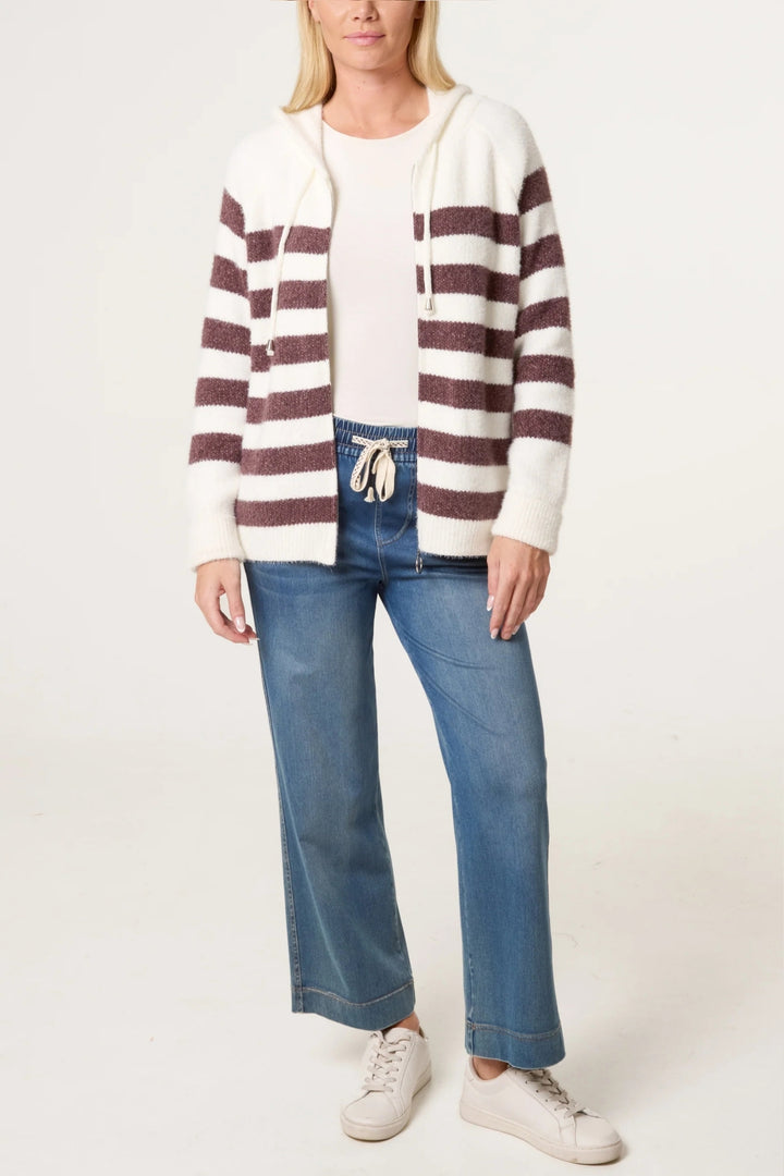Chocolate Stripe Super Cosy Zip Cardi Hoodie