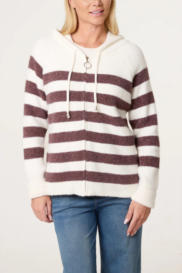 Chocolate Stripe Super Cosy Zip Cardi Hoodie
