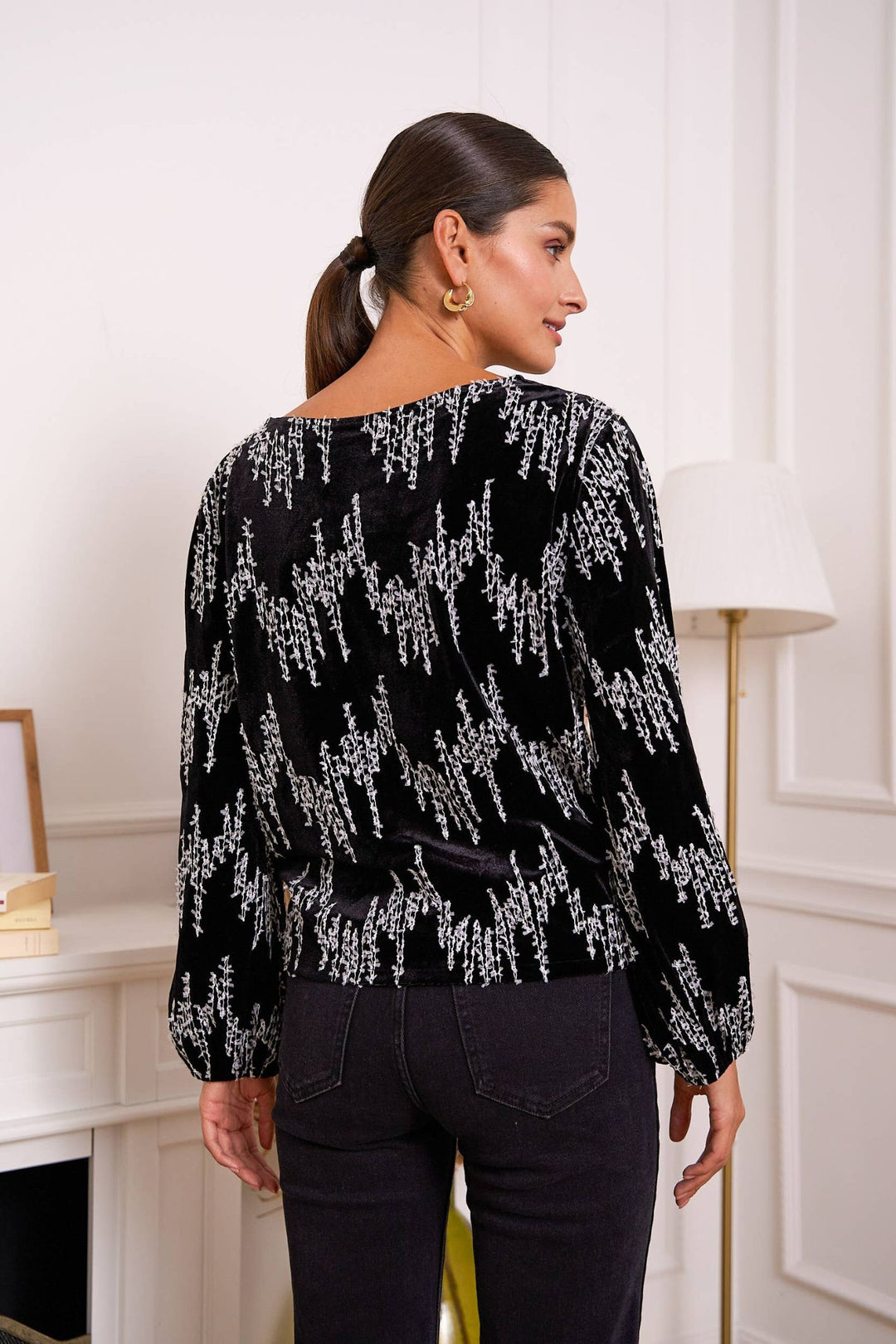 Choklate CK08022 Velvet Blouse With Embroidered Threads