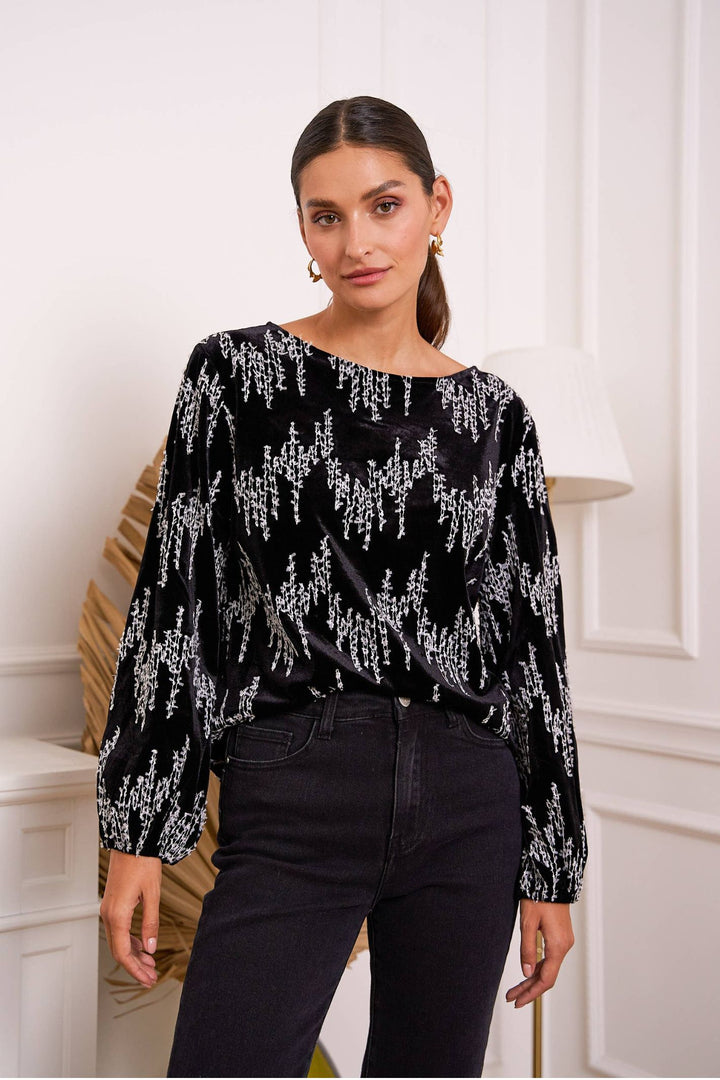 Choklate CK08022 Velvet Blouse With Embroidered Threads