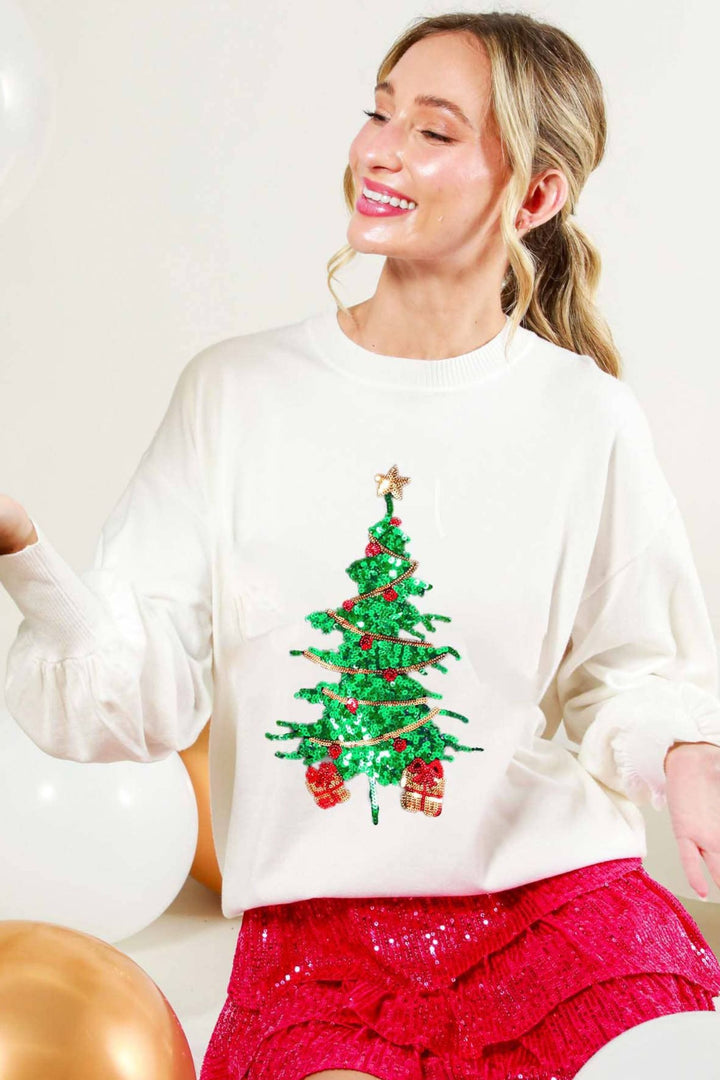 Christmas Tree Ivory Sequin Jumper