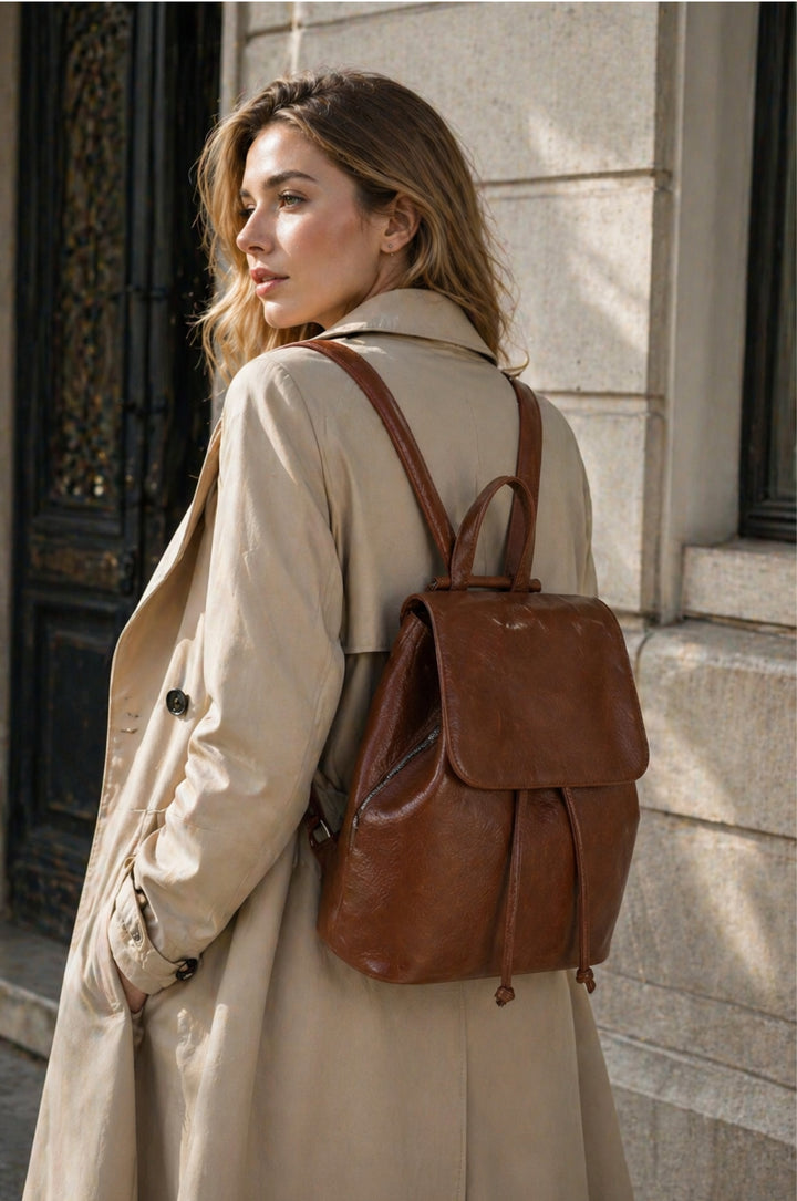 Brown Faux Fur Classic Drawstring Backpack