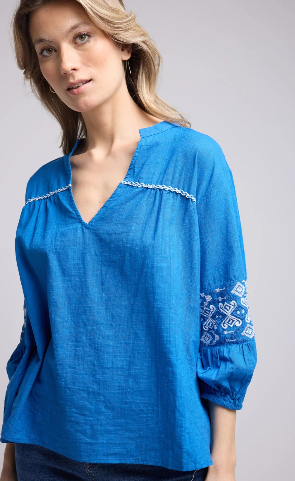 Cobalt Blue Embroidered Cotton Top