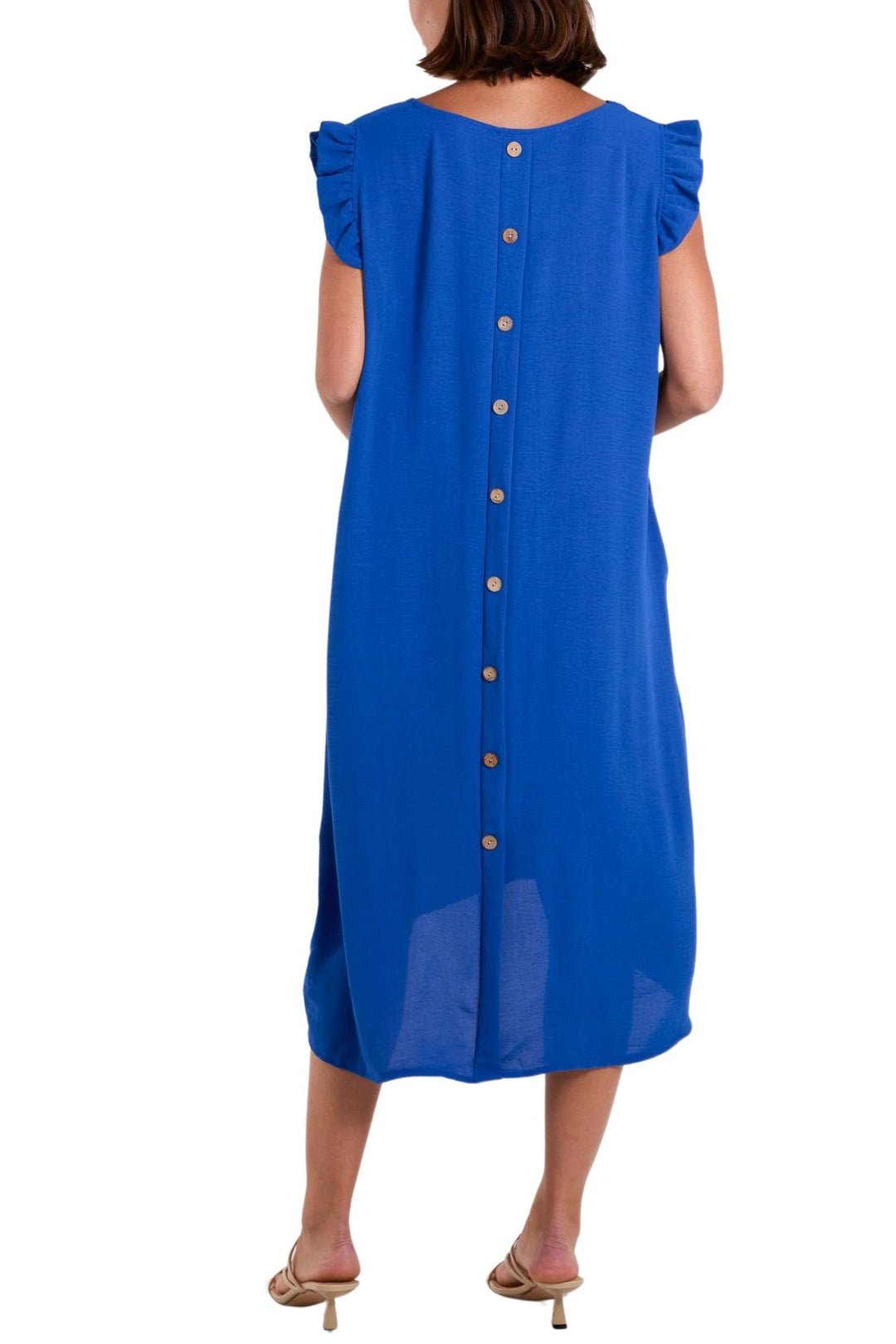 Cobalt Blue Frill Sleeve Button Detail Dress