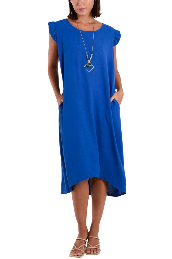 Cobalt Blue Frill Sleeve Button Detail Dress