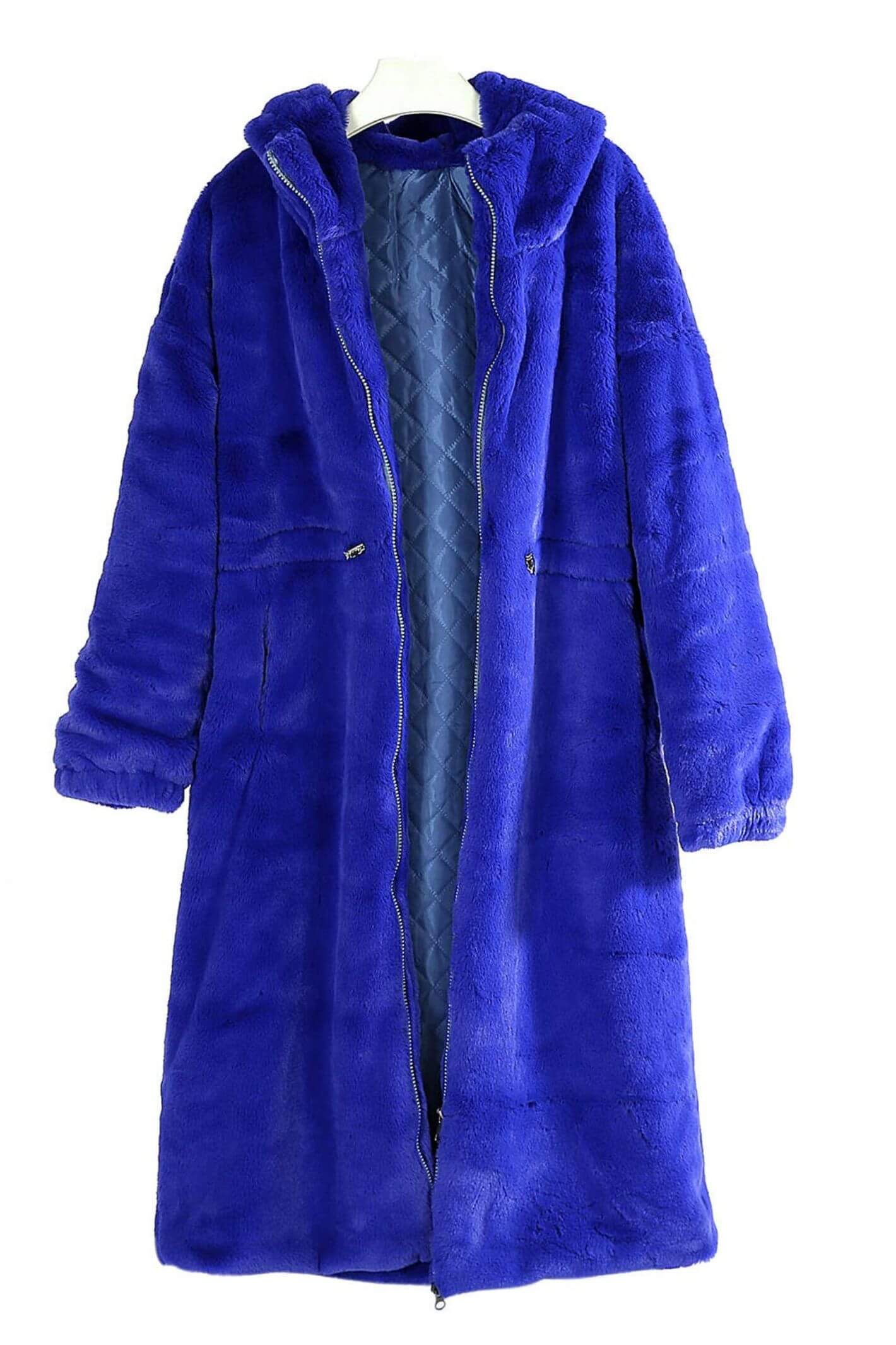 Cobalt blue faux fur coat clearance