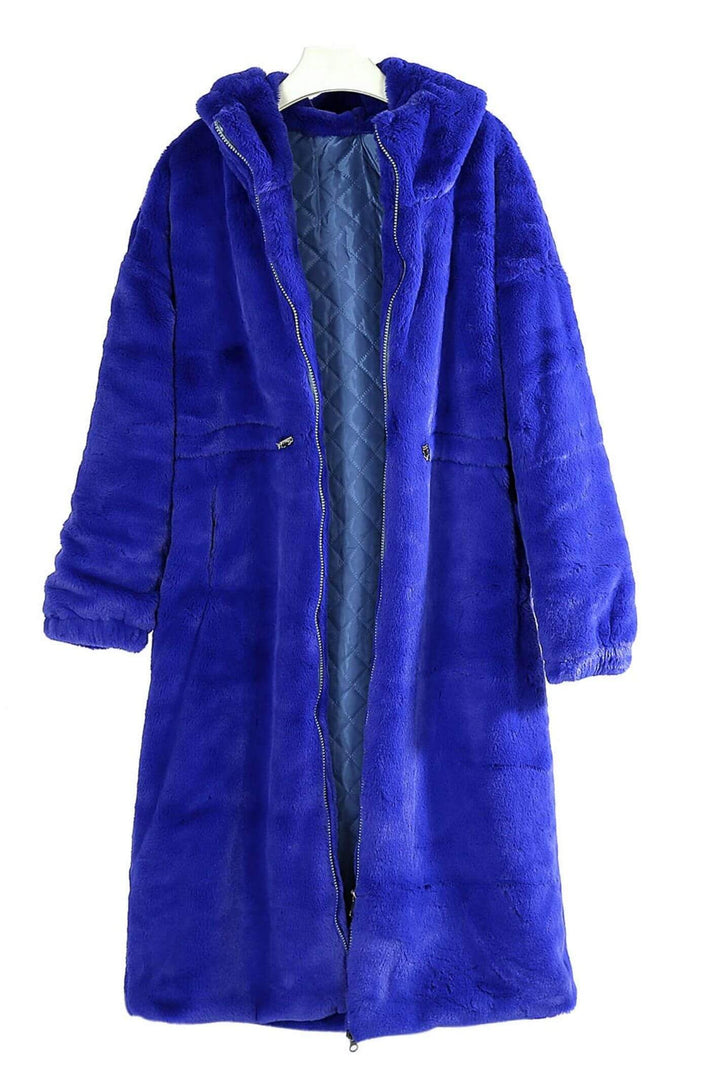 Cobalt Blue Longline Faux Fur Coat