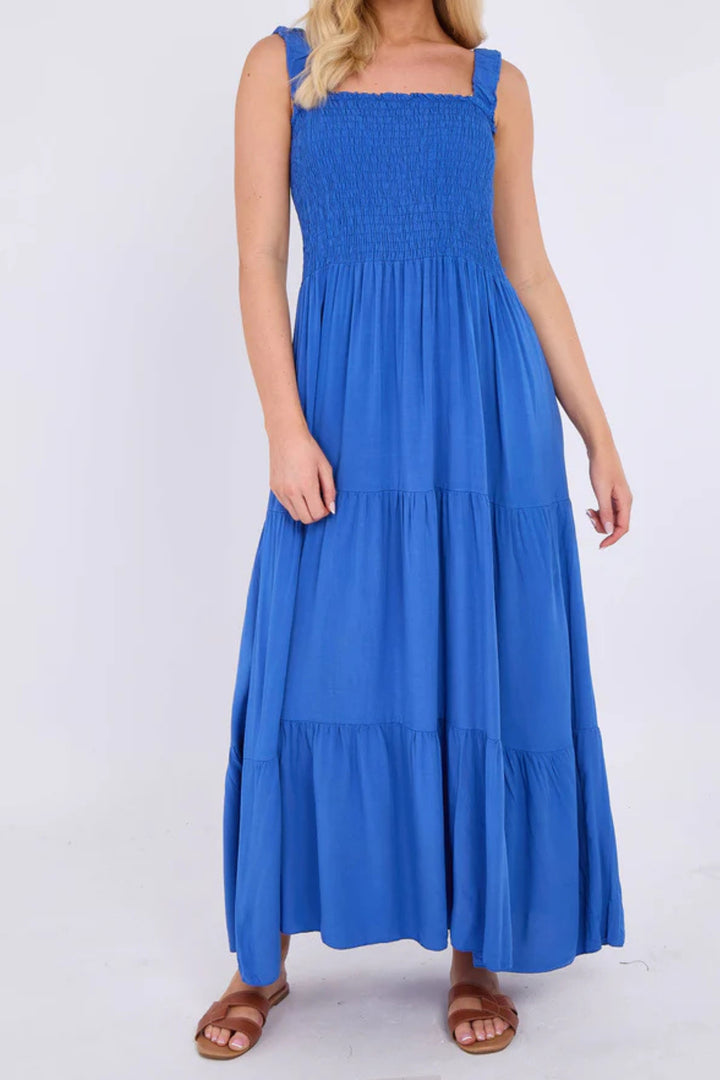 Cobalt Blue Shirred Maxi Dress