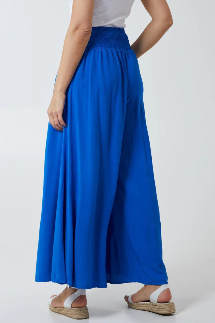 Cobalt Blue Shirred Waistband Wide Leg Trousers