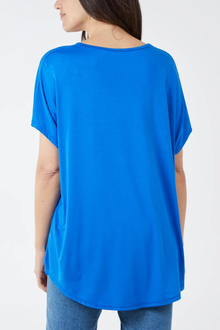 Cobalt Blue V-Neck Oversized T-Shirt