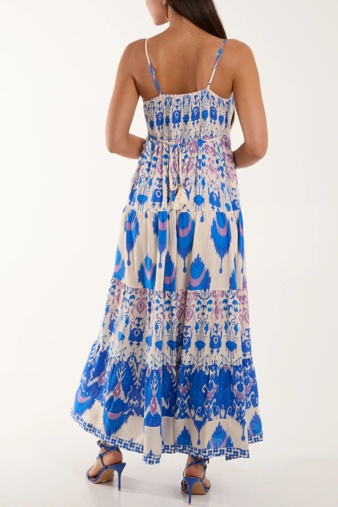Cobalt Tribal Batik Print Tiered Maxi Dress