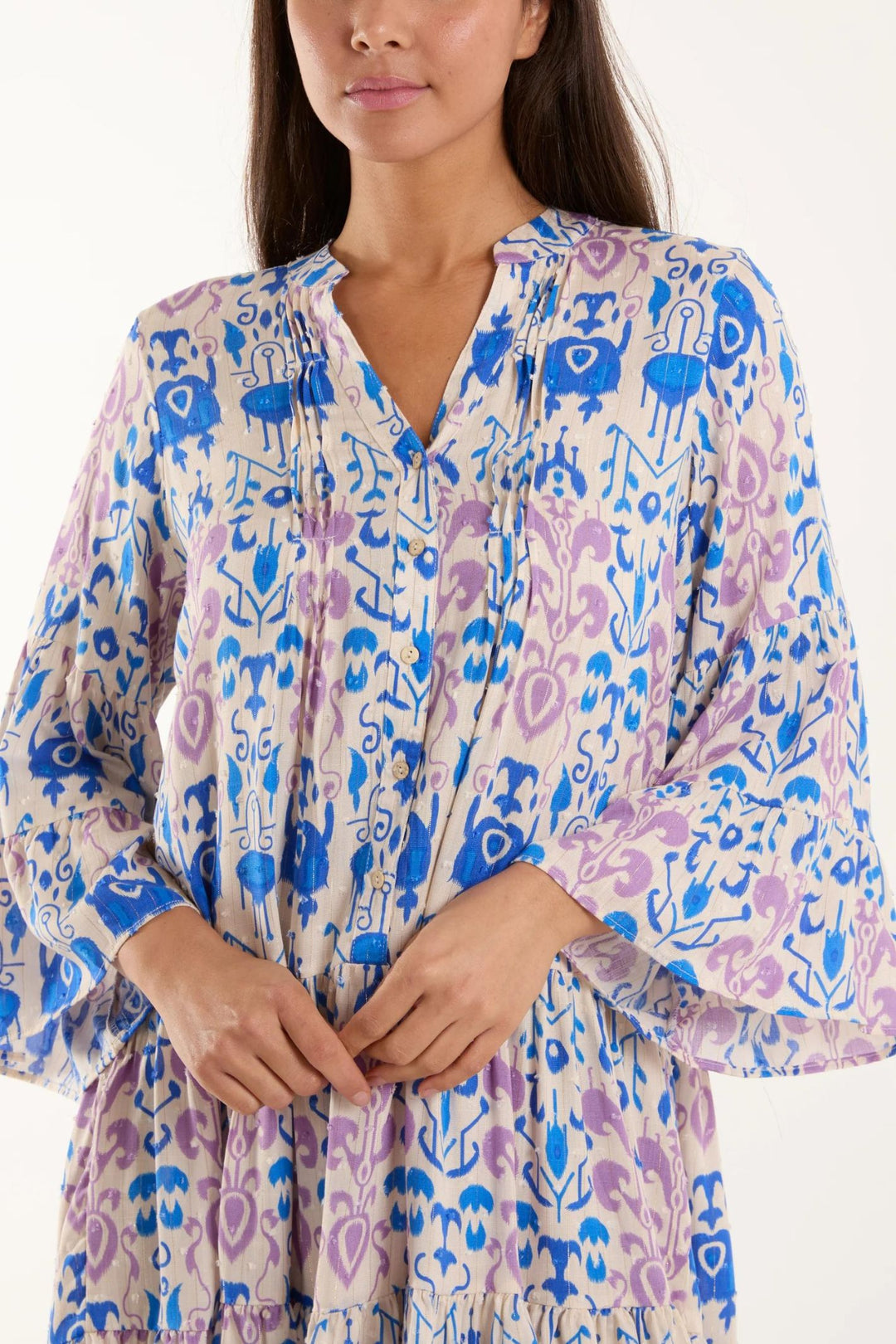 Cobalt & Lilac Baroque Print Tiered Tunic