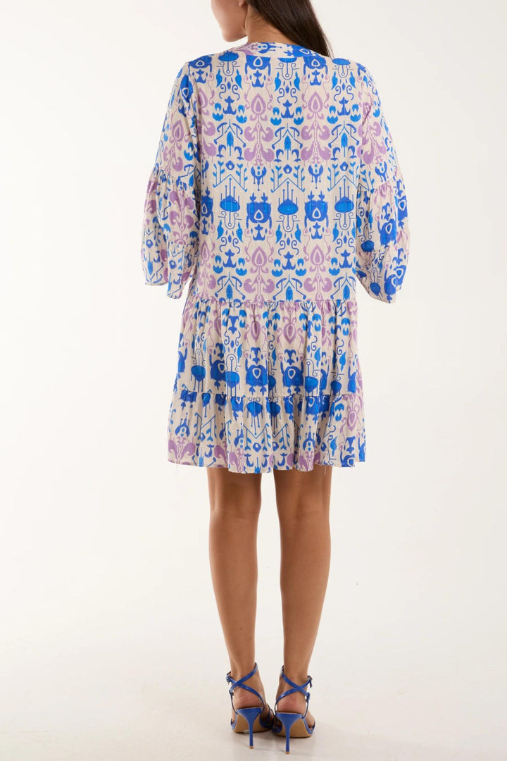 Cobalt & Lilac Baroque Print Tiered Tunic