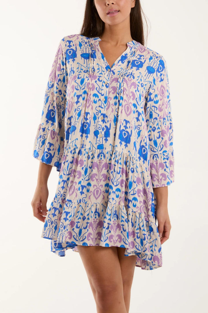 Cobalt & Lilac Baroque Print Tiered Tunic