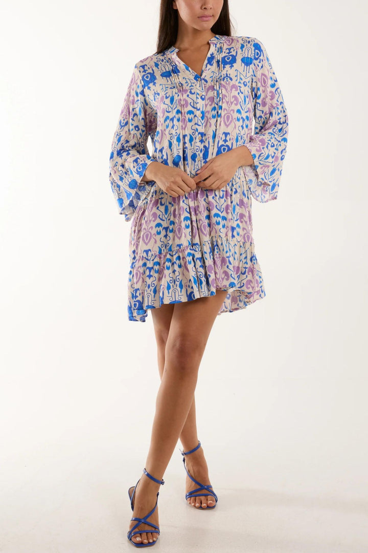 Cobalt & Lilac Baroque Print Tiered Tunic