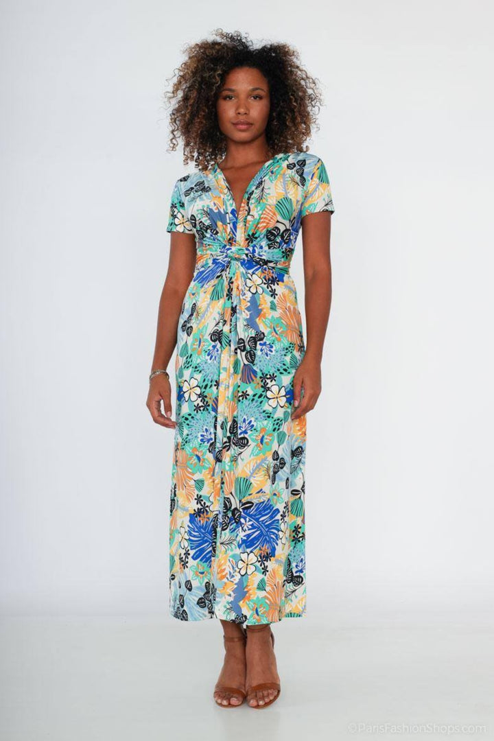 Cobalt & Yellow Flower Print Maxi Dress