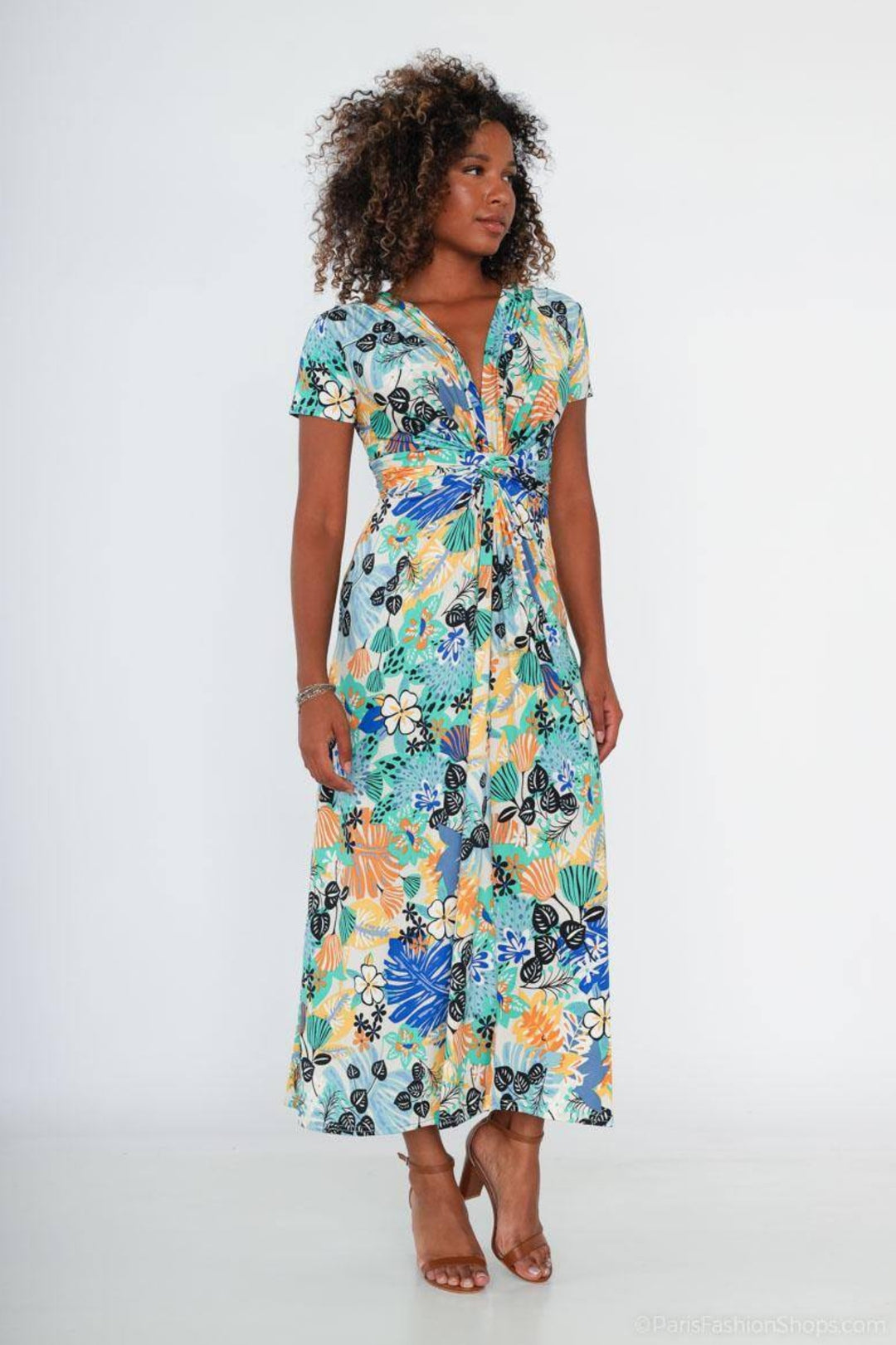 Cobalt & Yellow Flower Print Maxi Dress
