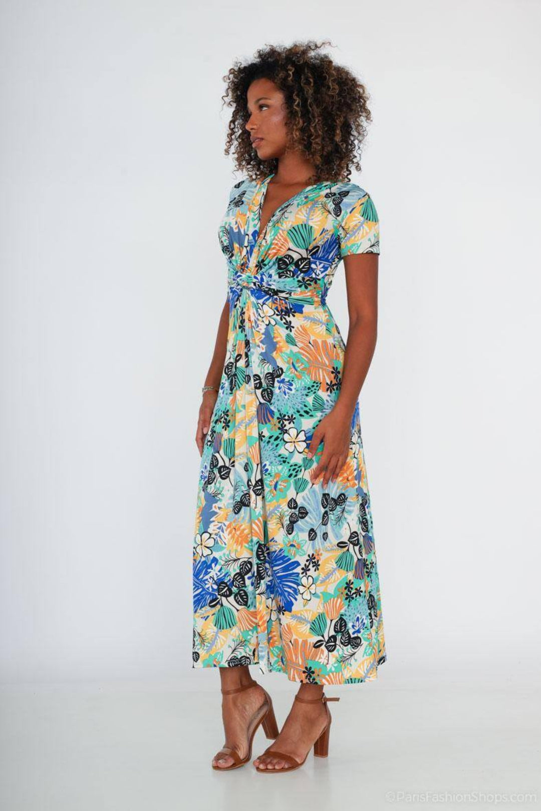 Cobalt & Yellow Flower Print Maxi Dress