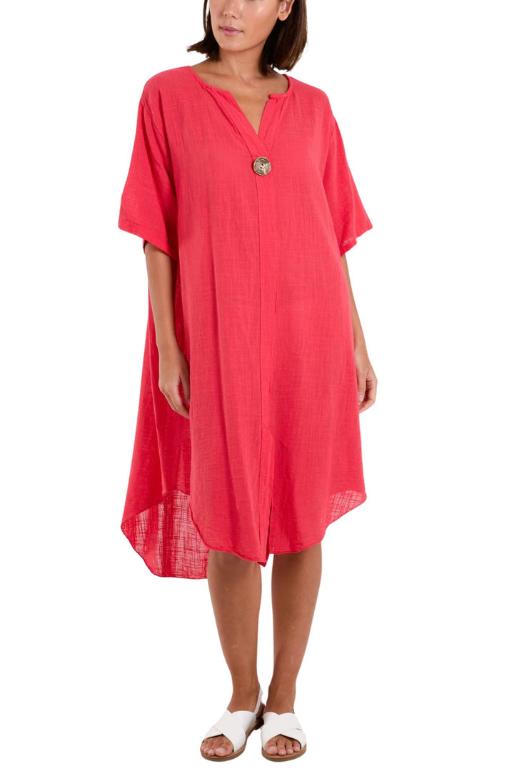Coral Lightweight Cotton Midi Dress