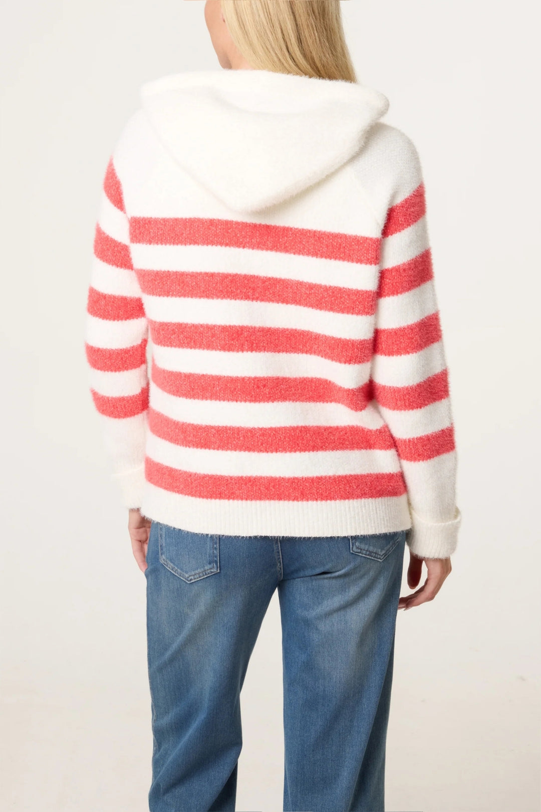 Coral Stripe Super Cosy Zip Cardi Hoodie