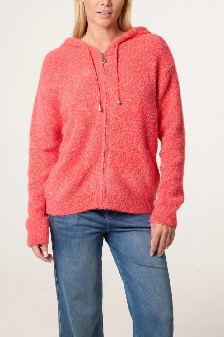Coral Super Cosy Zip Cardi Hoodie