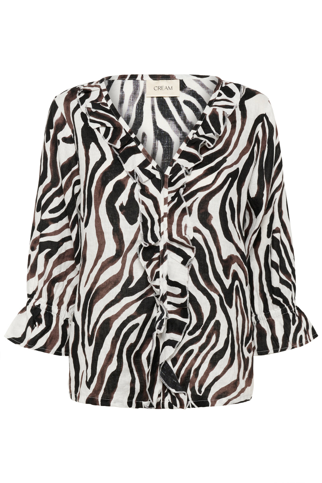 Cream Clothing CRBellis Black White Linen Frill Blouse 10614831 109051
